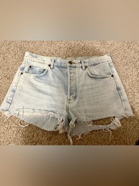 Agolde Light Wash High Rise Denim Shorts Frayed Hem Vintage Style Women’s 30